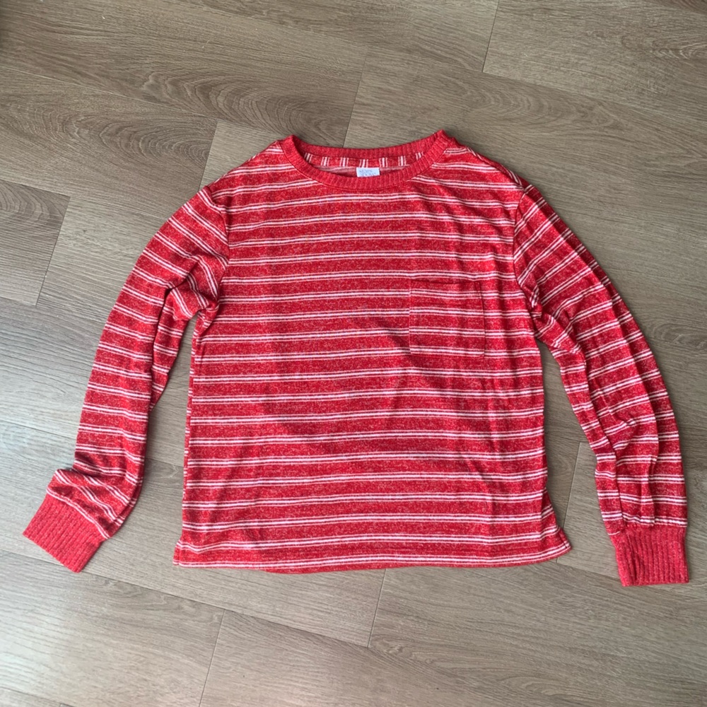 Stars Above Red and White Striped Long Sleeve Pajama Top, Size XS X-Small